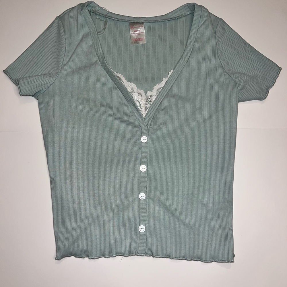 No Boundaries Soft Blue Ribbed Top